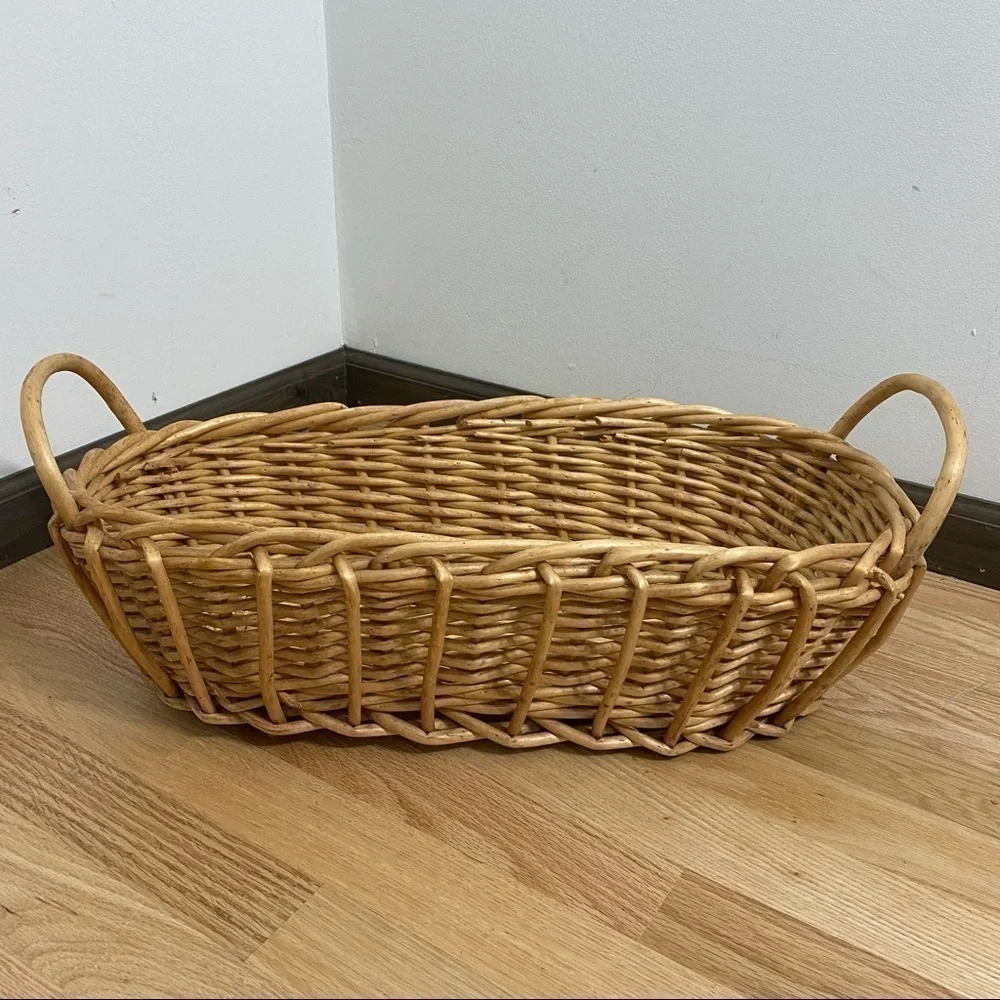 Wide Wicker Basket Home Picnic Tan Houseware Long